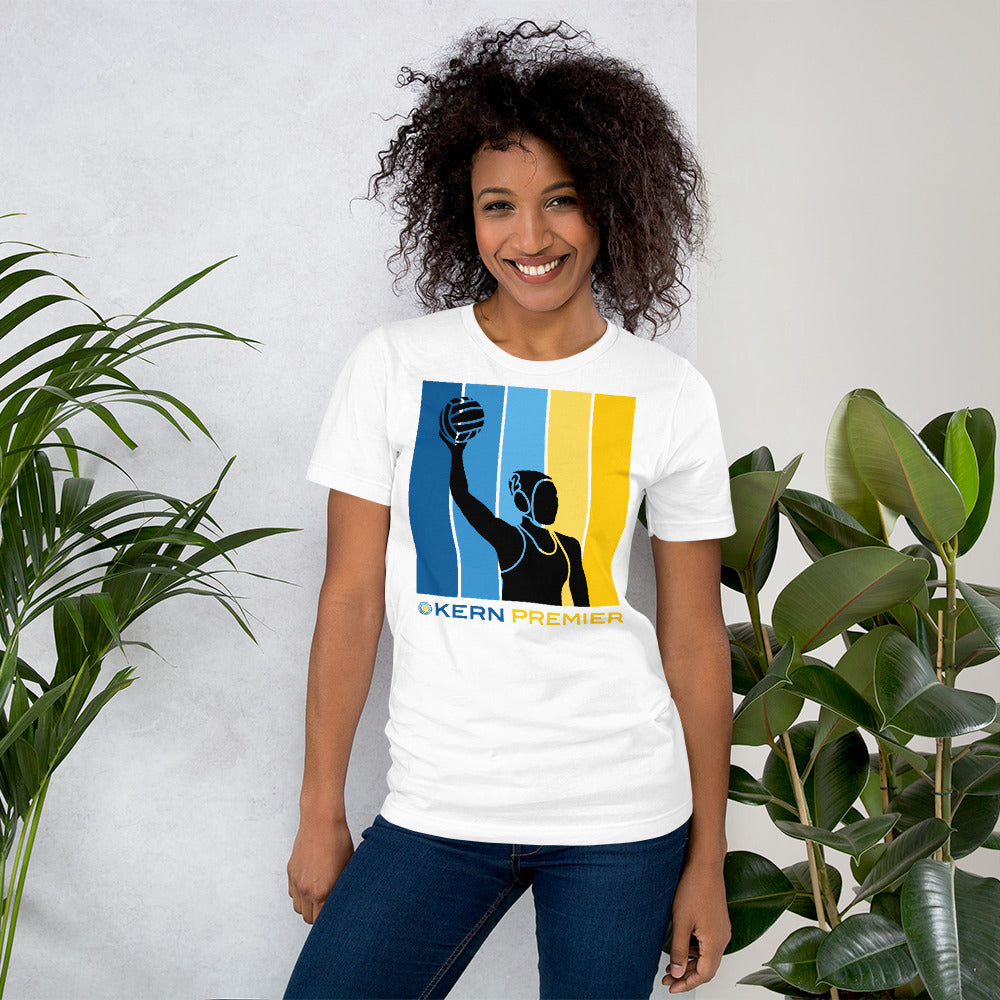 Kern Premier 5 color square vertical with full bottom logo female silhouette - Unisex Soft T-shirt - Bella Canvas 3001
