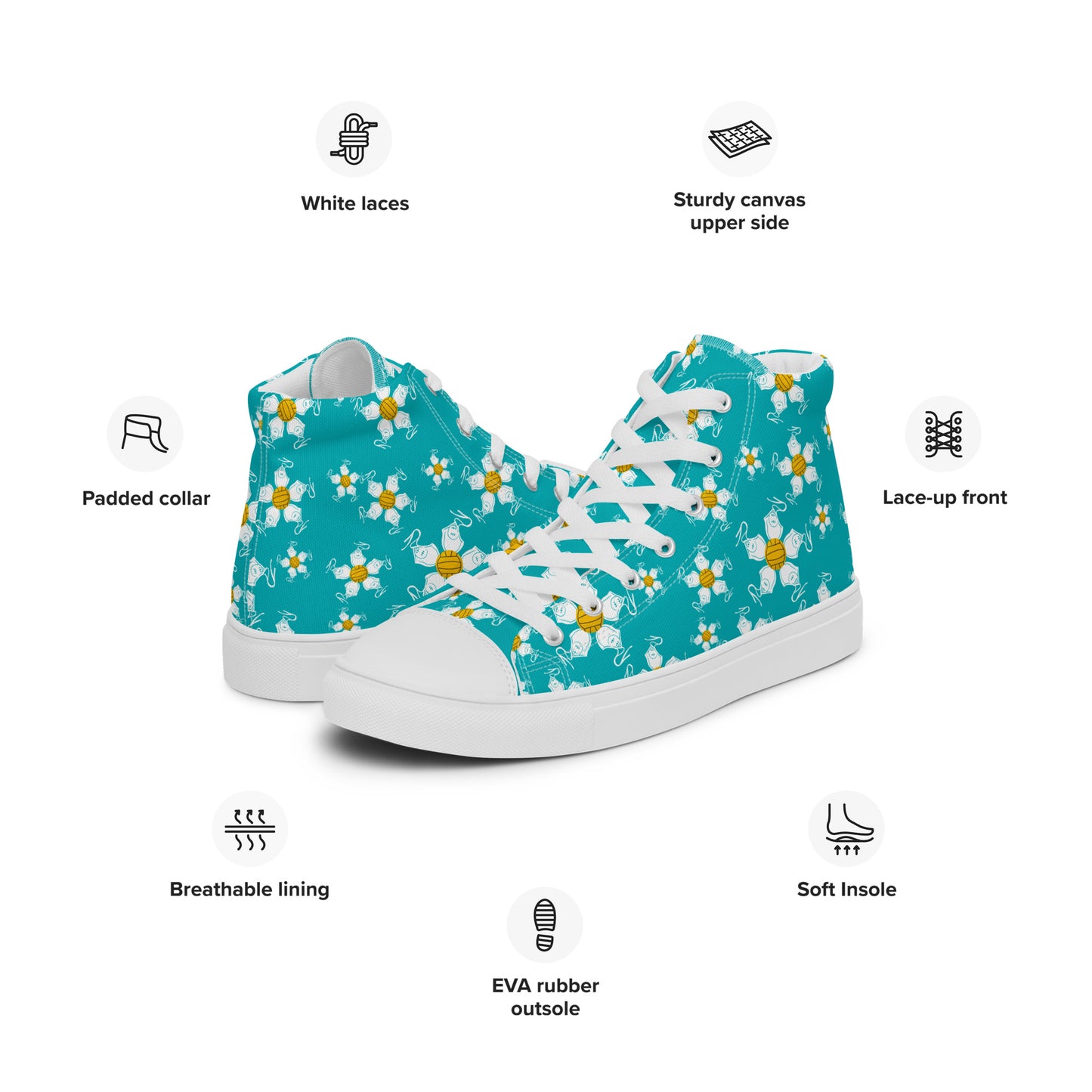 Water Polo Floral Women’s high top canvas shoes