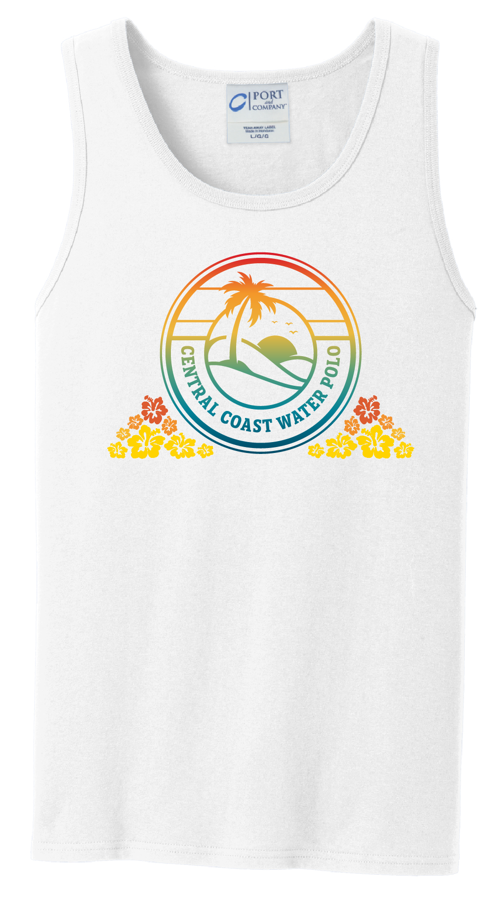 Central Coast - 2026 - Mens Tank Top - Colorful Central Coast Logo + Hibiscus - Center Chest