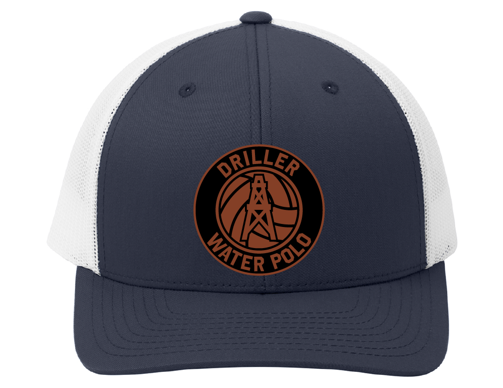 BHS Drillers Waterpolo - Navy/White Trucker Hat with Dark BG Leather Patch