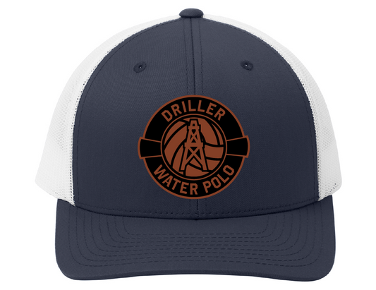 BHS Drillers Waterpolo - Navy/White Trucker Hat with Leather Patch