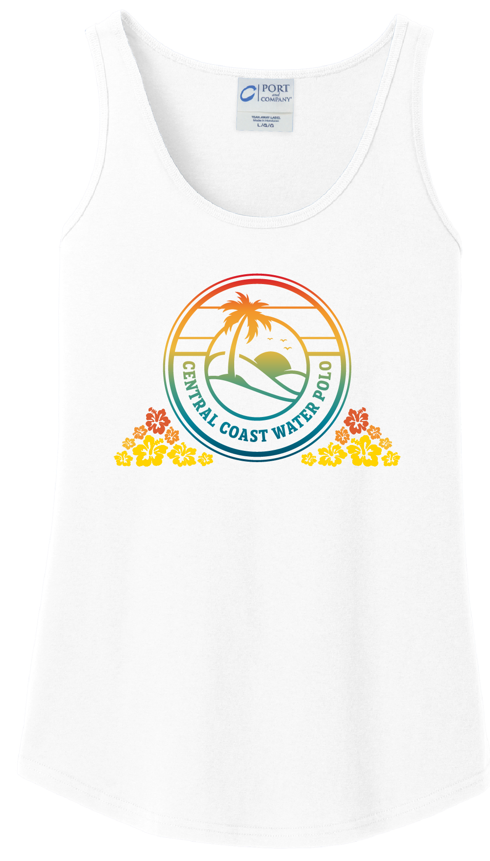 Central Coast - 2026 - Womens Tank Top - Colorful Central Coast Logo + Hibiscus - Center Chest