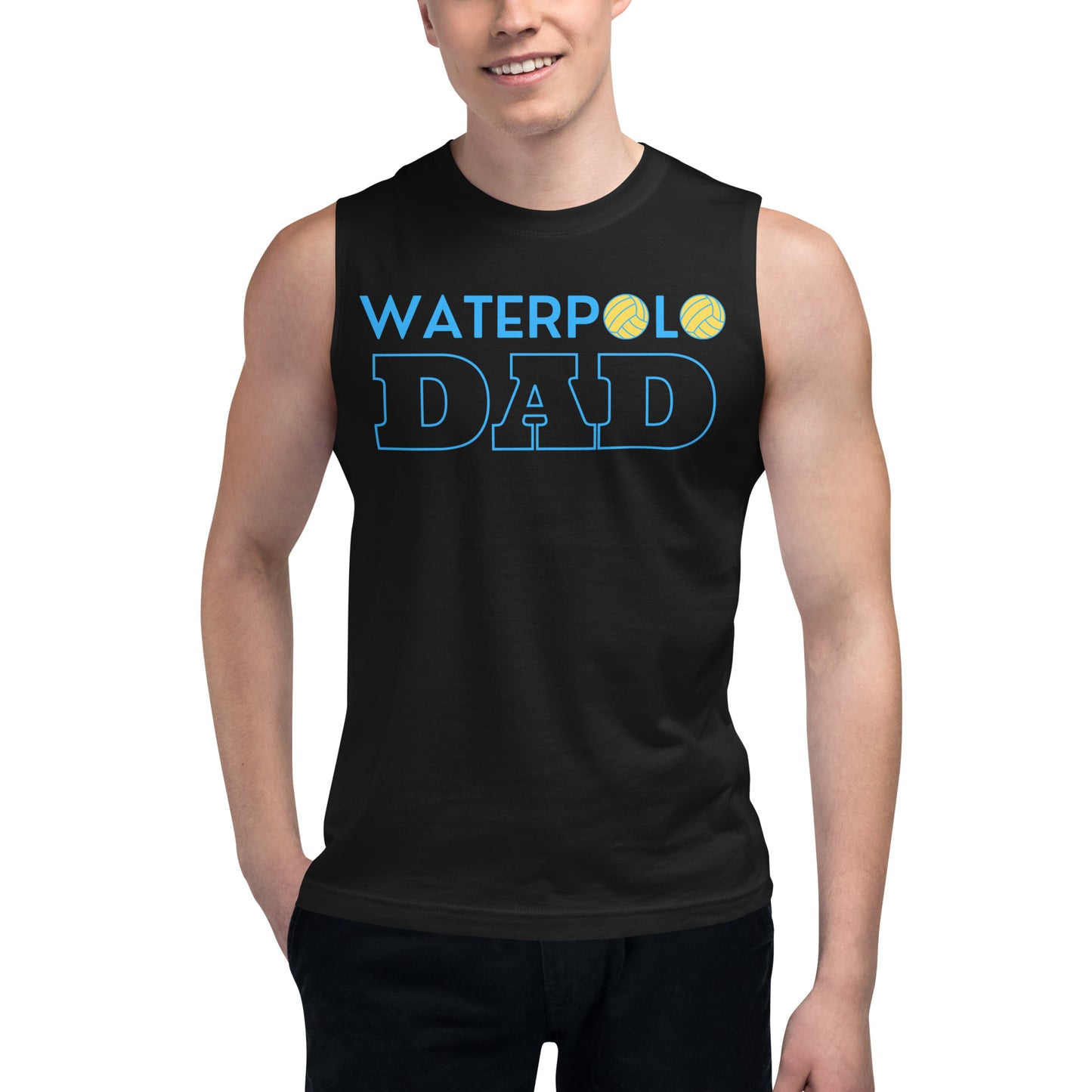 Water Polo Dad Muscle Shirt Blue lettering