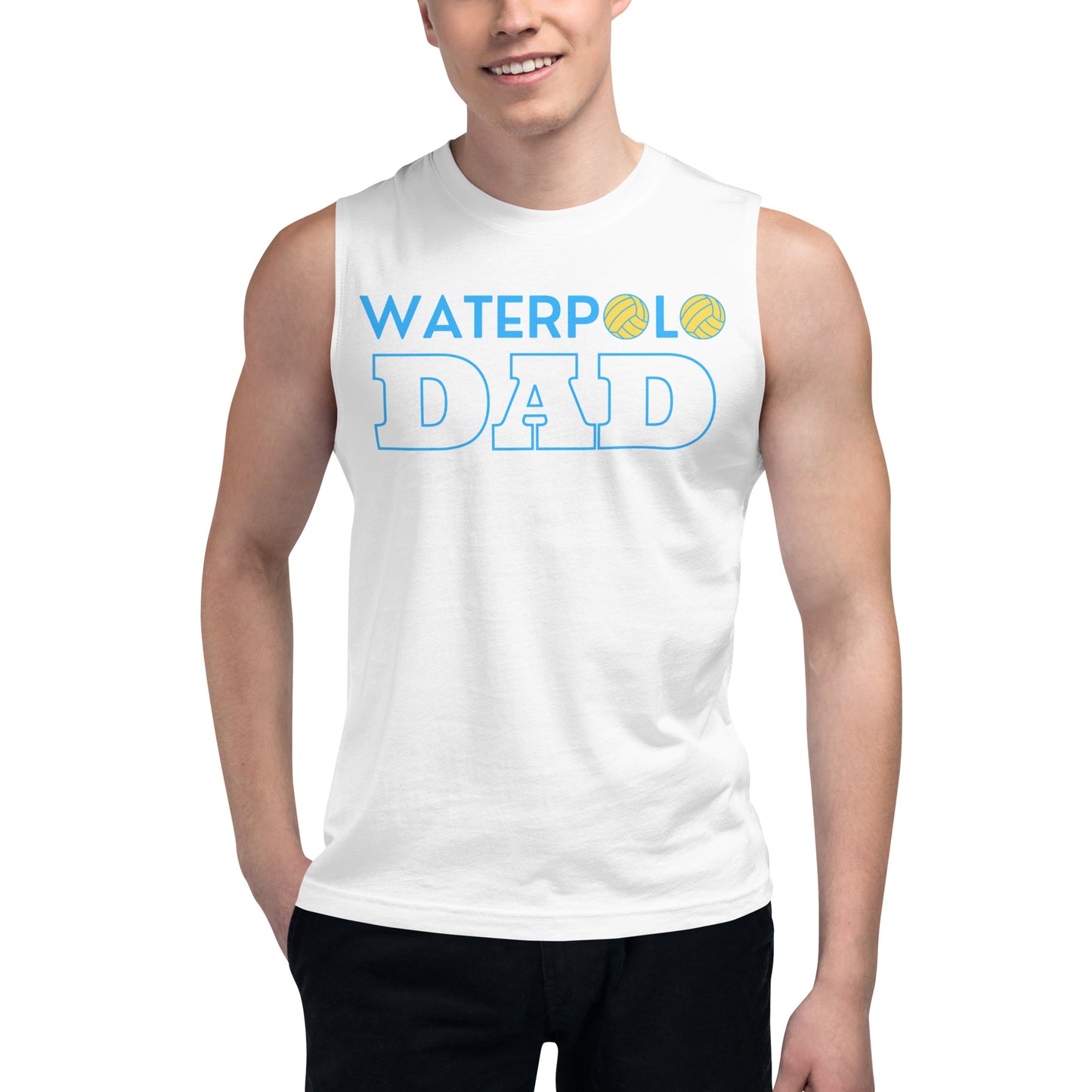 Water Polo Dad Muscle Shirt Blue lettering