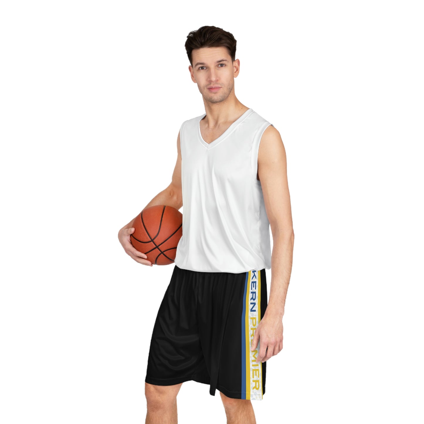 Kern Premier - Black Shorts with Blue and Gold Stripes with Logo - Basketball Shorts