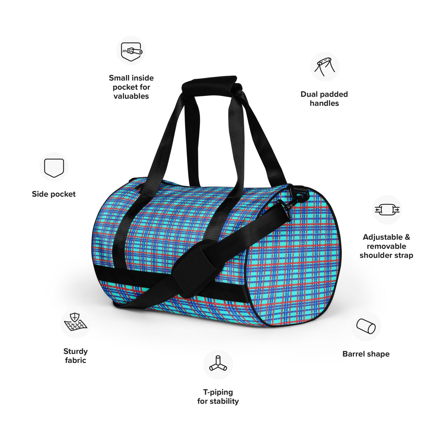 Lane Lines Plaid- All-over print gym bag