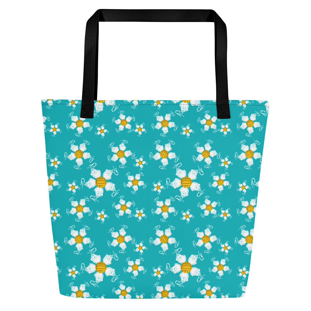 Water Polo Floral- All-Over Print Large Tote Bag