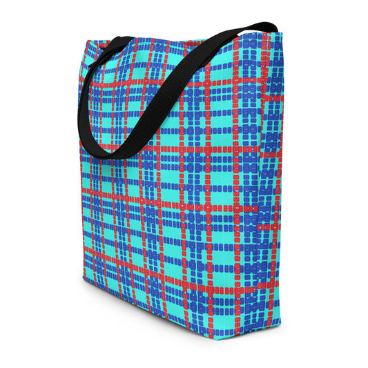 Lane Lines Plaid- All-Over Print Large Tote Bag