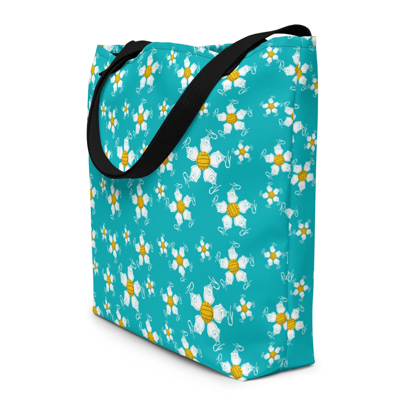 Water Polo Floral- All-Over Print Large Tote Bag