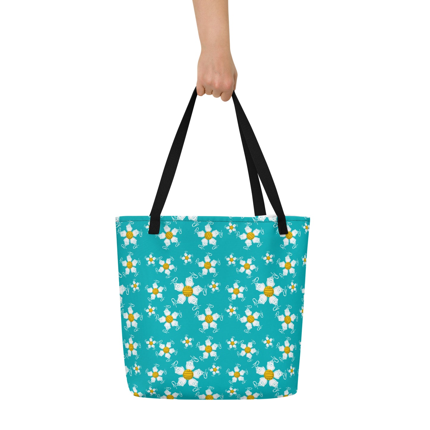 Water Polo Floral- All-Over Print Large Tote Bag