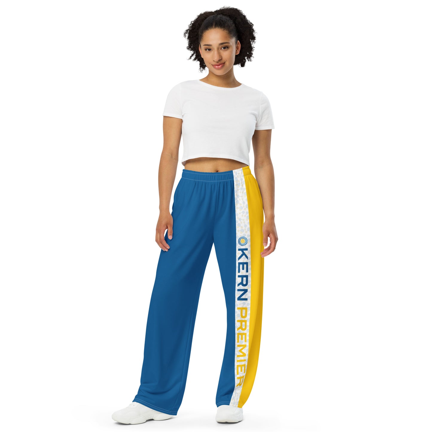 Kern Premier - All over print - Blue and Gold with H2O Molecule with Kern Premier Logo - unisex wide-leg pants