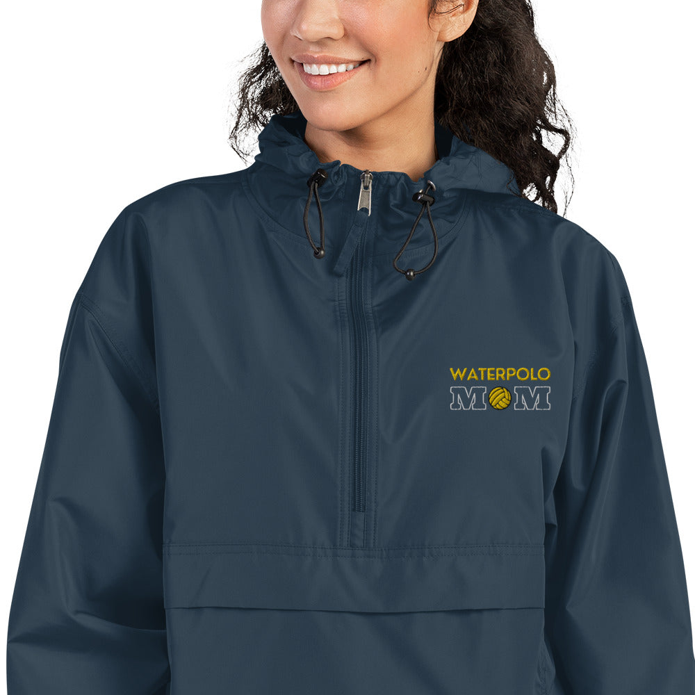Waterpolo Mom - Dark Embroidered Champion Packable Jacket with Yellow Lettering