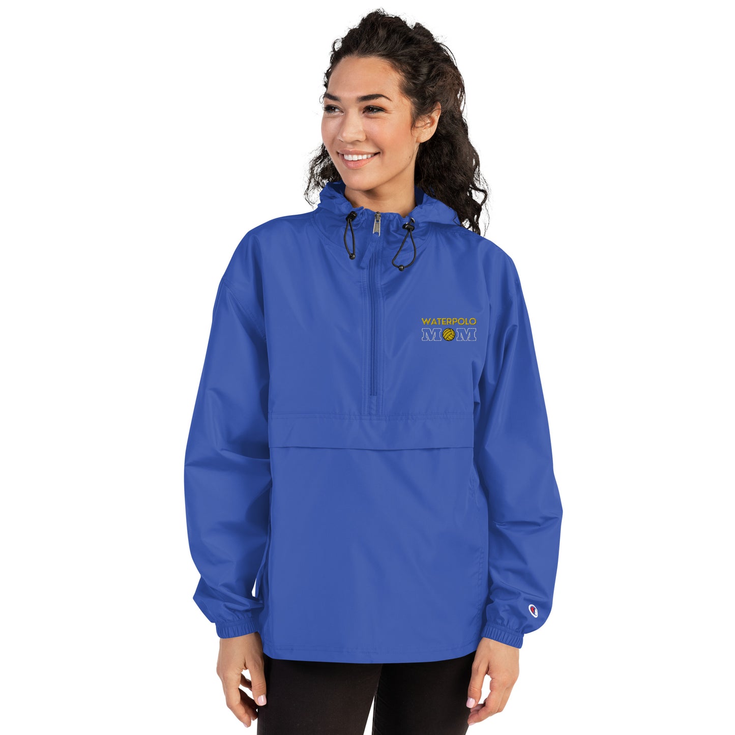 Waterpolo Mom - Dark Embroidered Champion Packable Jacket with Yellow Lettering