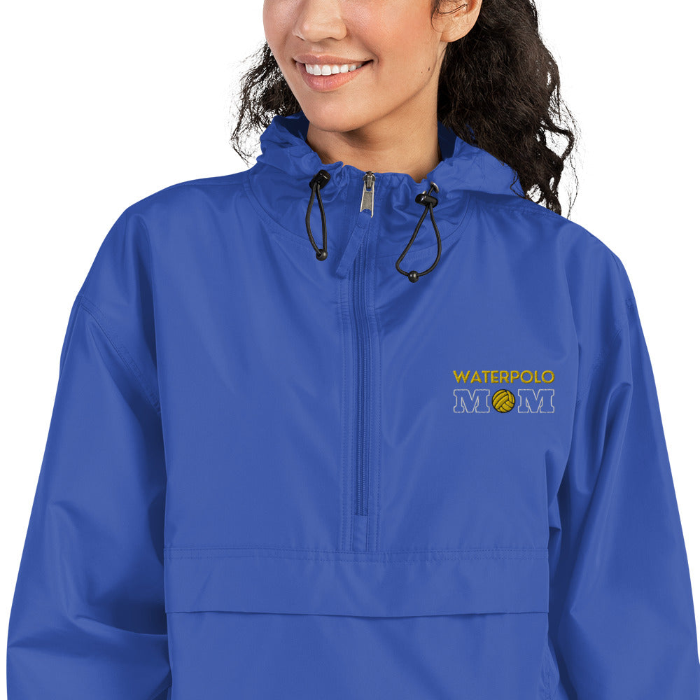 Waterpolo Mom - Dark Embroidered Champion Packable Jacket with Yellow Lettering