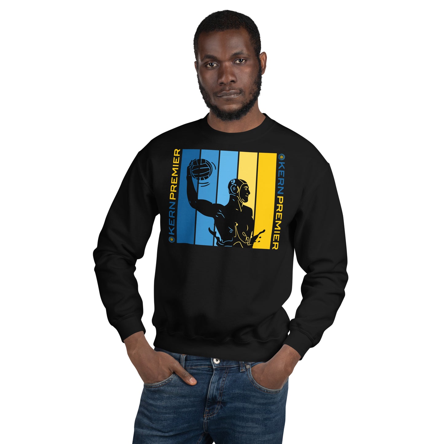 Kern Premier - 7 Color Box with Male Silhouette with Double Vertical Logos - Unisex Crew Neck Sweatshirt - Gildan 18000