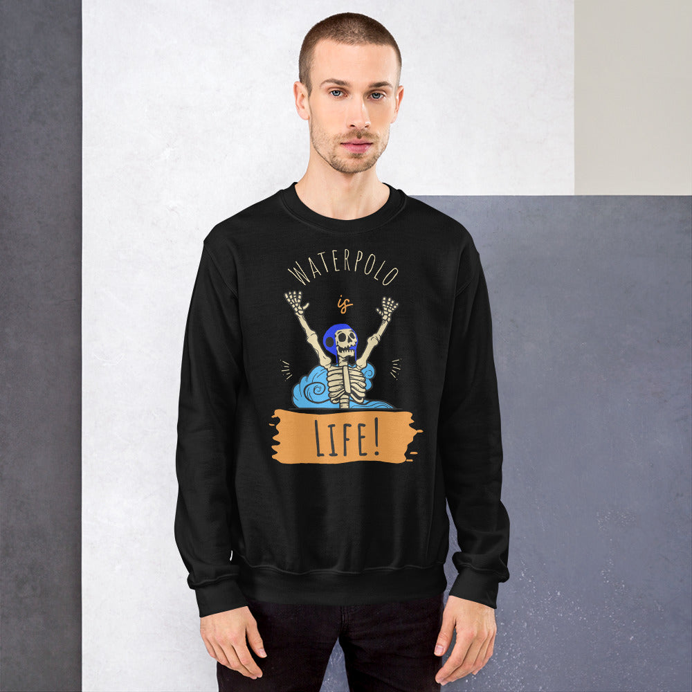 Water Polo is Life Skeleton with Water Polo Cap - Unisex Crew Neck Sweatshirt - Gildan 18000