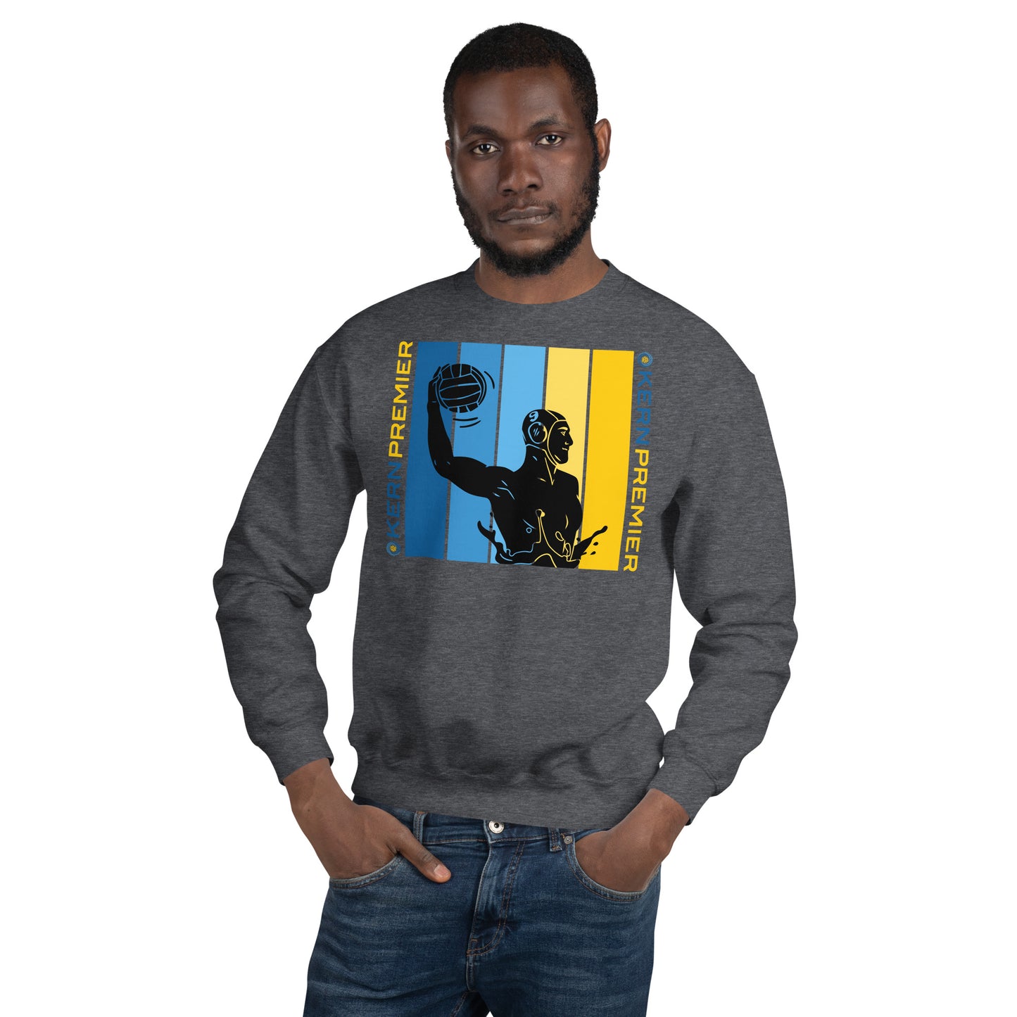 Kern Premier - 7 Color Box with Male Silhouette with Double Vertical Logos - Unisex Crew Neck Sweatshirt - Gildan 18000