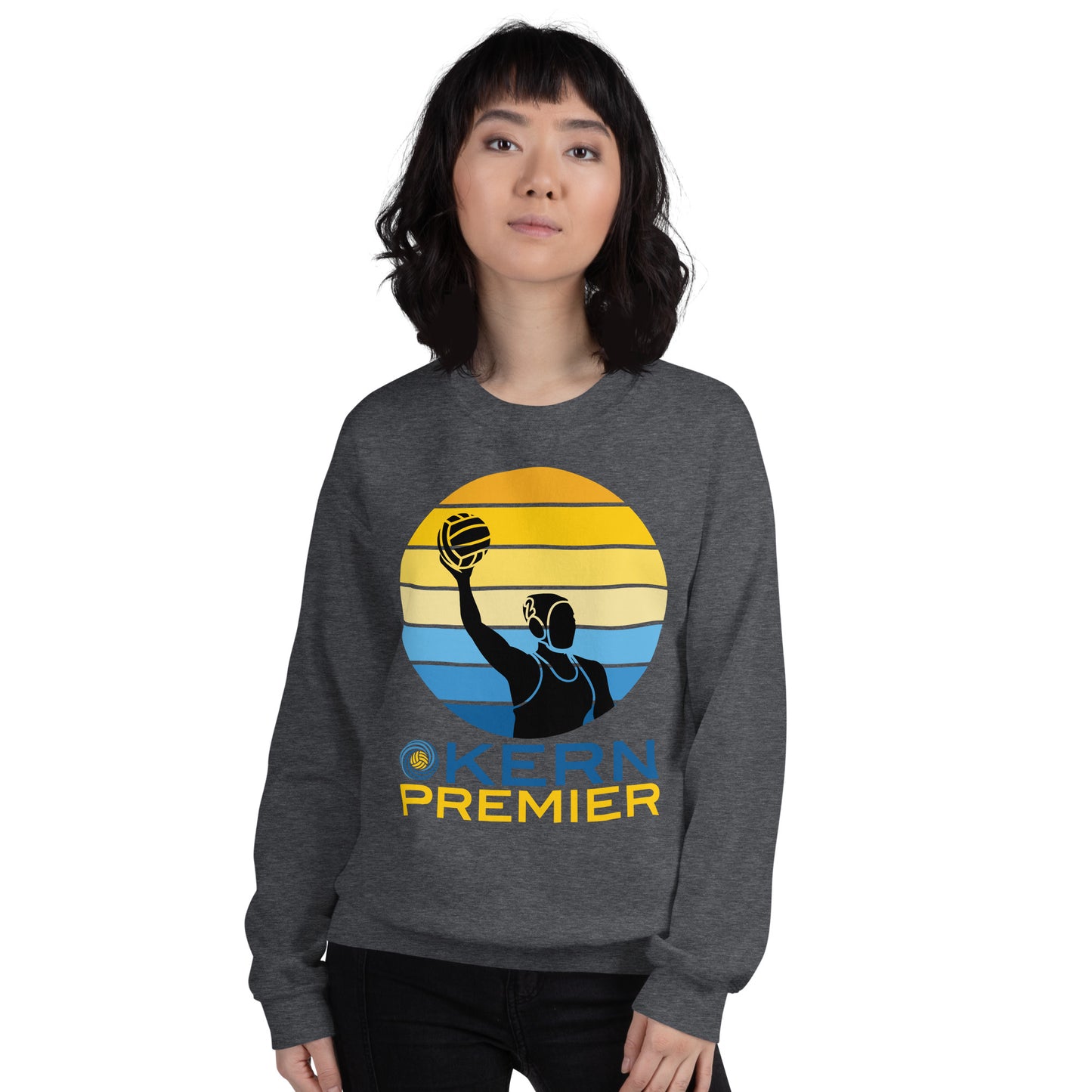 Kern Premier - 7 Color Circle with Female Silhouette with Logo on Bottom - Unisex Crew Neck Sweatshirt - Gildan 18000