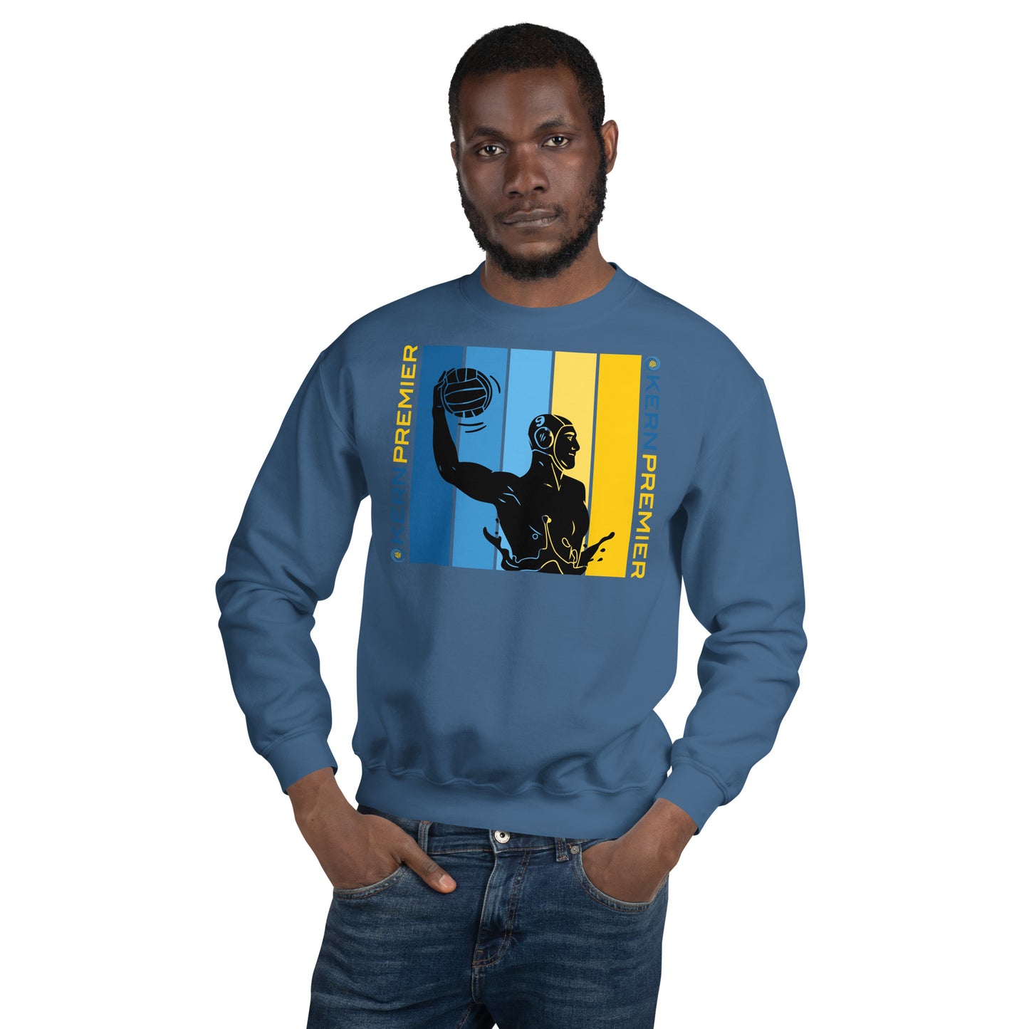 Kern Premier - 7 Color Box with Male Silhouette with Double Vertical Logos - Unisex Crew Neck Sweatshirt - Gildan 18000