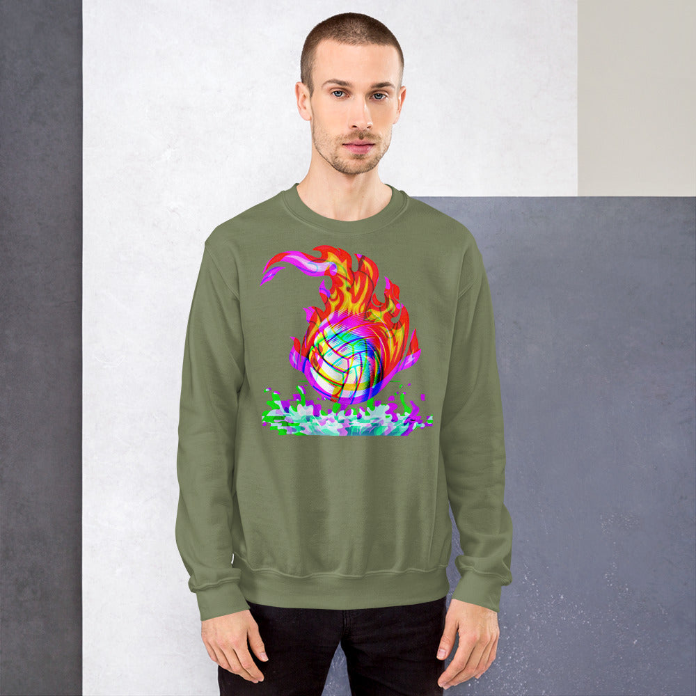 Waterpolo Ball in Rainbow Flames - Unisex Crew Neck Sweatshirt - Gildan 18000