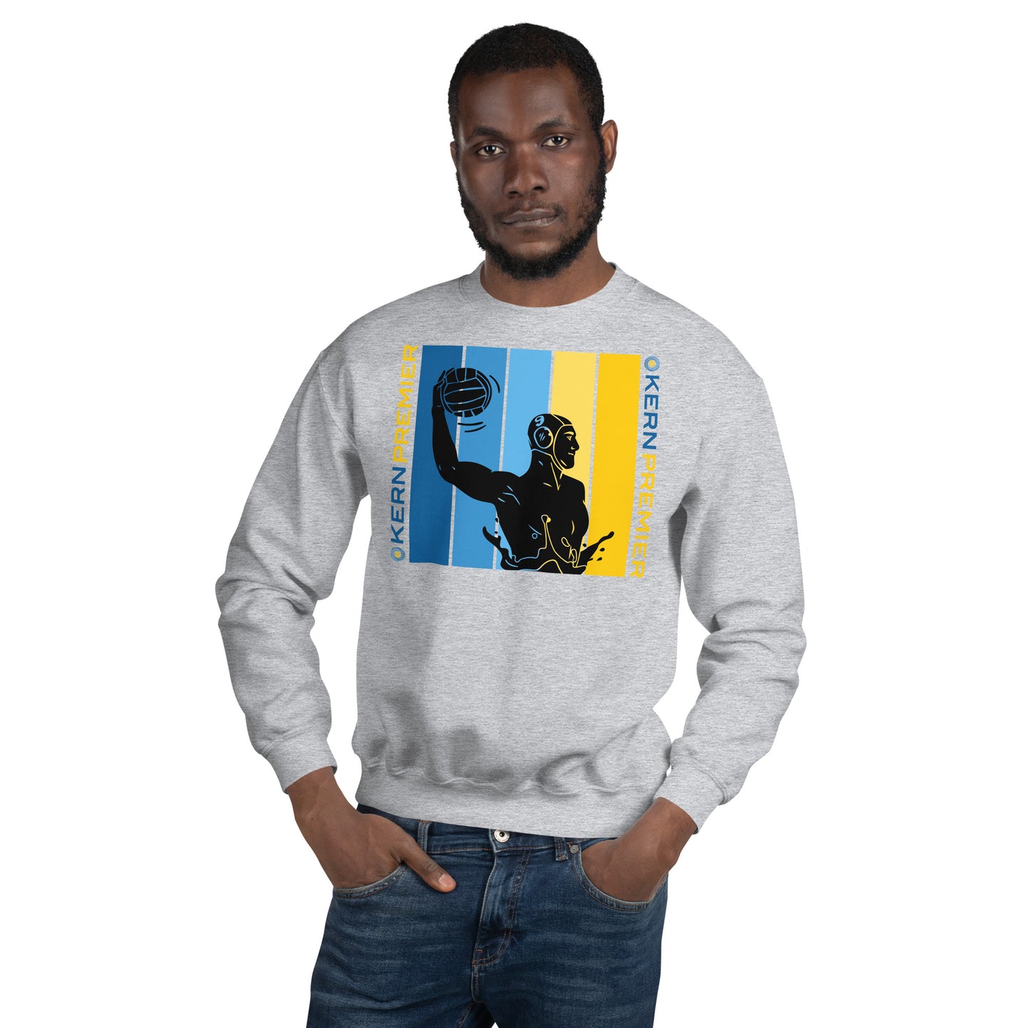 Kern Premier - 7 Color Box with Male Silhouette with Double Vertical Logos - Unisex Crew Neck Sweatshirt - Gildan 18000