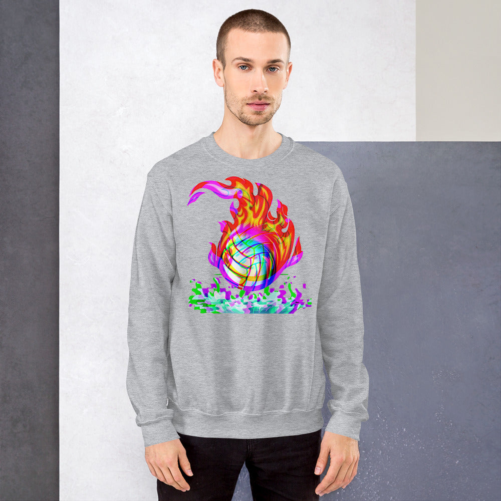 Waterpolo Ball in Rainbow Flames - Unisex Crew Neck Sweatshirt - Gildan 18000