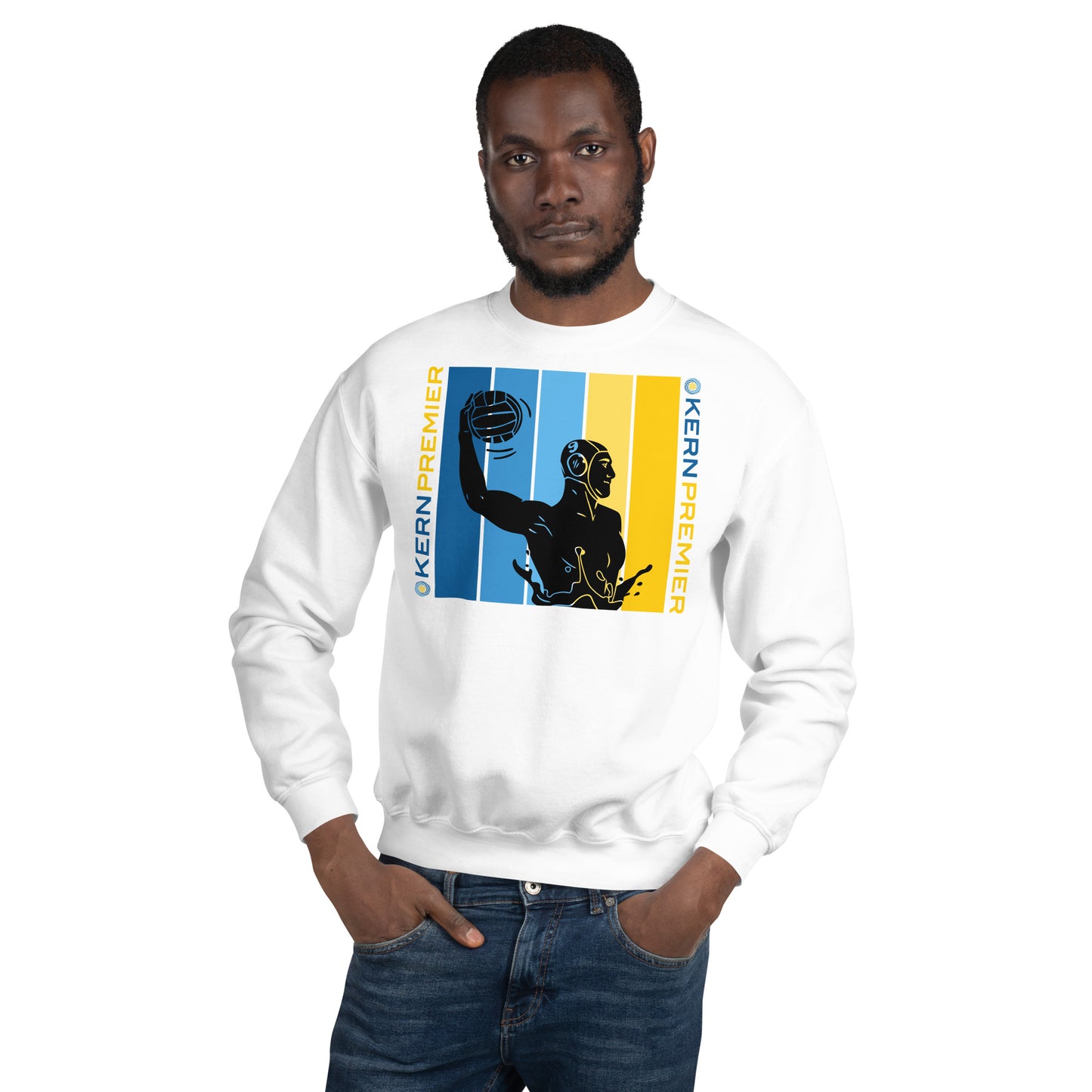 Kern Premier - 7 Color Box with Male Silhouette with Double Vertical Logos - Unisex Crew Neck Sweatshirt - Gildan 18000