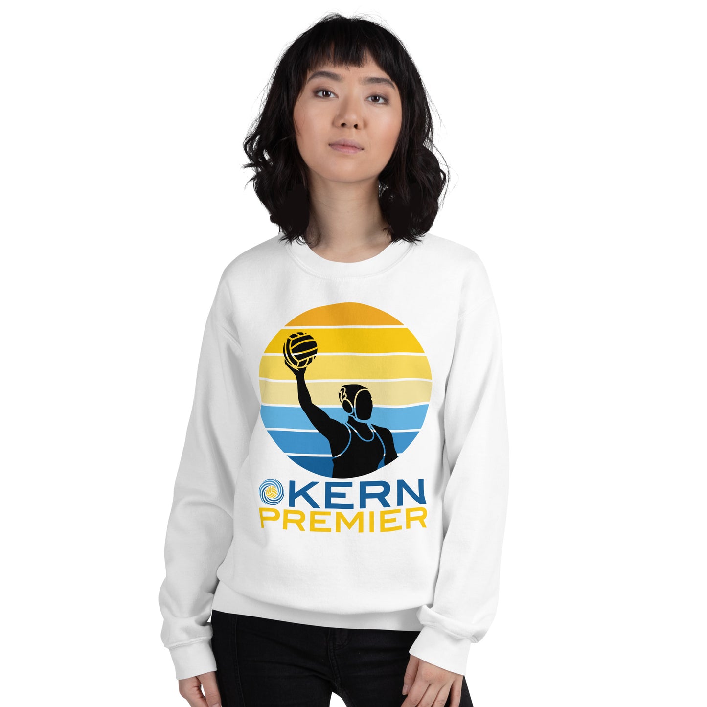 Kern Premier - 7 Color Circle with Female Silhouette with Logo on Bottom - Unisex Crew Neck Sweatshirt - Gildan 18000