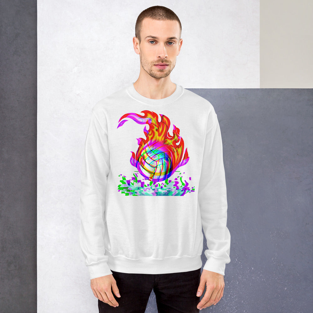 Waterpolo Ball in Rainbow Flames - Unisex Crew Neck Sweatshirt - Gildan 18000