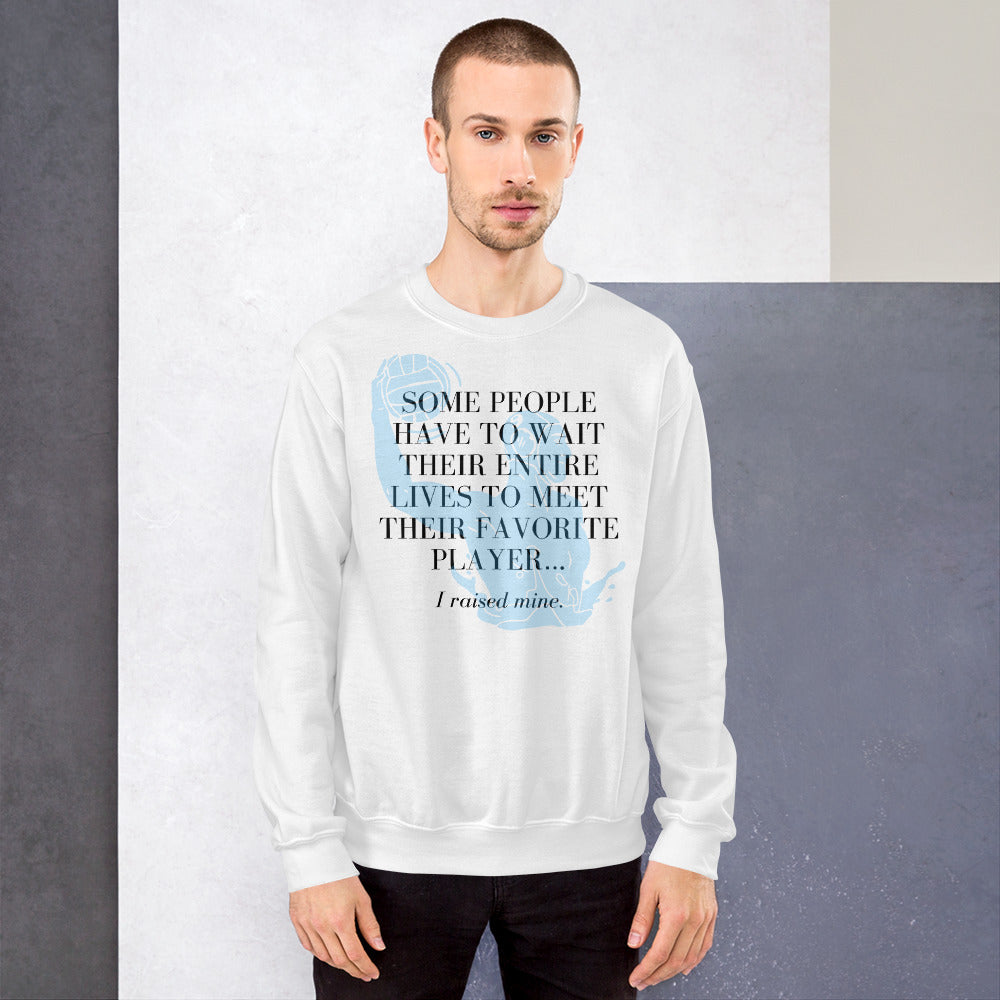 I Raised My Favorite Player with blue male silhouette - Unisex Crew Neck Sweatshirt - Gildan 18000