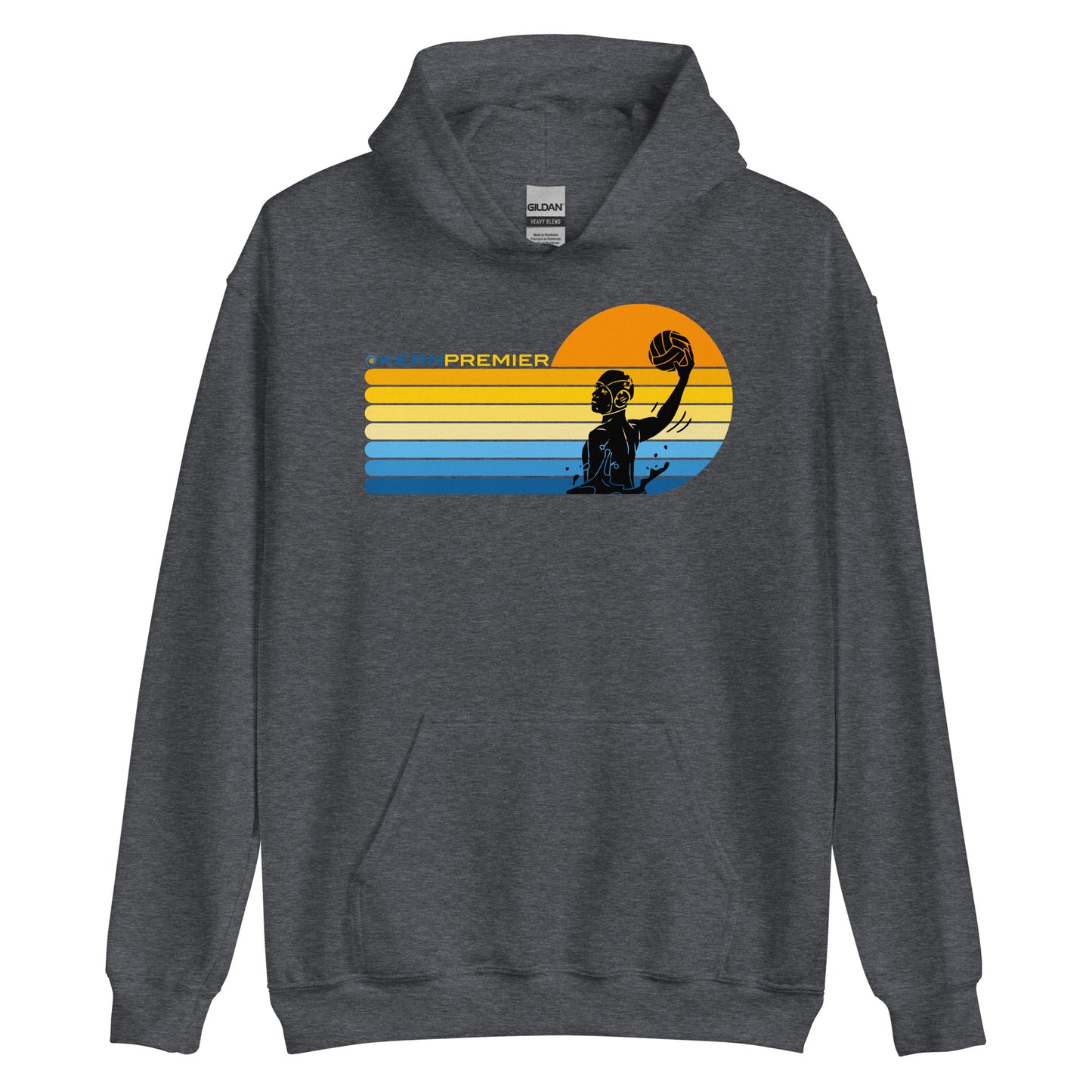 Kern Premier - 7 Color Right sided Sunset with Male with Logo on Top - Unisex Heavy Blend Hoodie - Gildan 18500