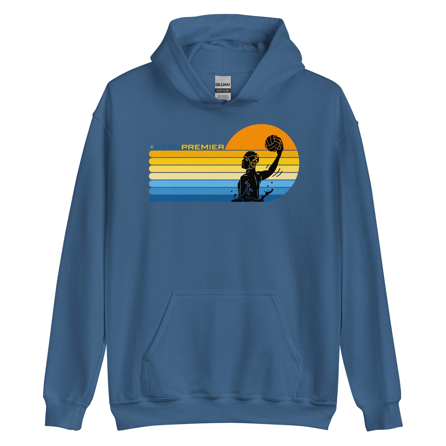 Kern Premier - 7 Color Right sided Sunset with Male with Logo on Top - Unisex Heavy Blend Hoodie - Gildan 18500