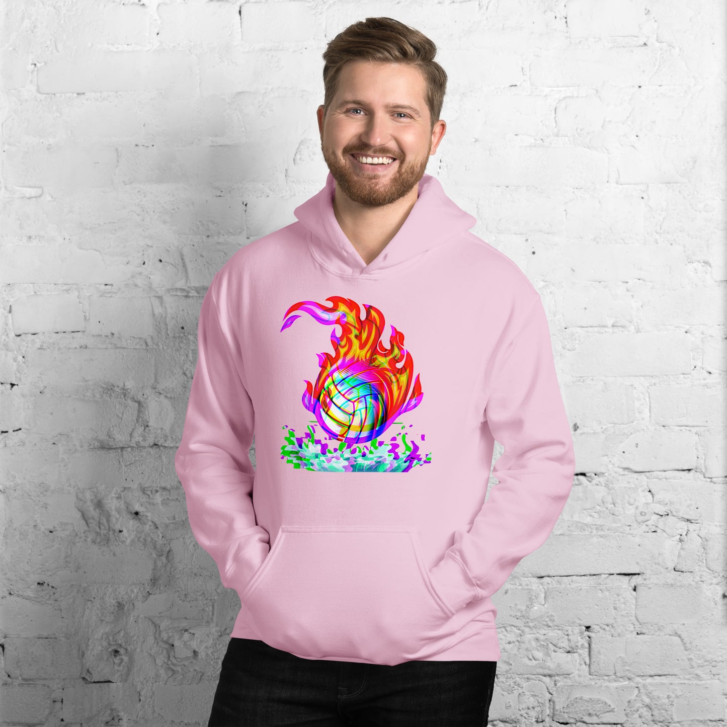 Waterpolo Ball in Rainbow Flames - Unisex Heavy Blend Hoodie - Gildan 18500