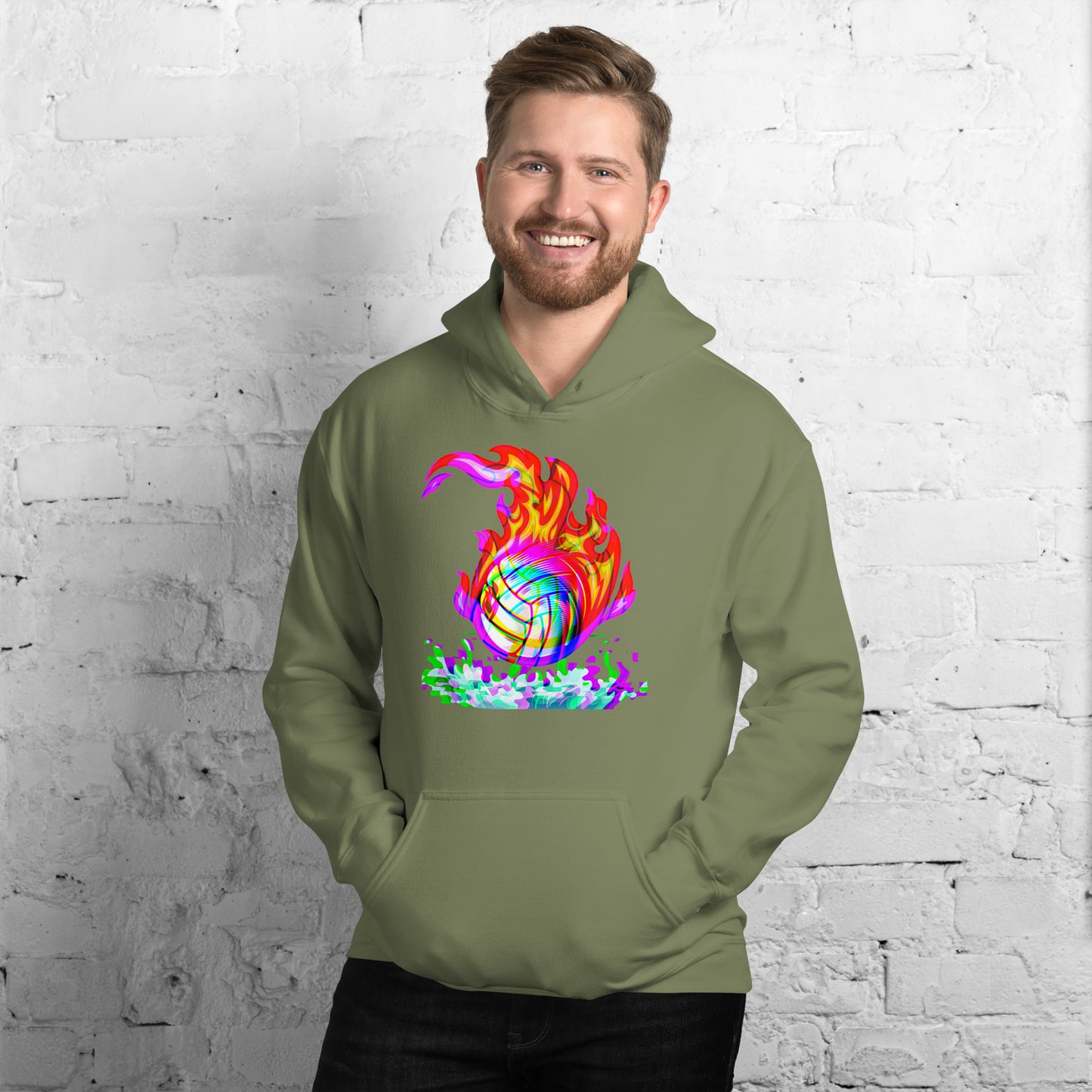 Waterpolo Ball in Rainbow Flames - Unisex Heavy Blend Hoodie - Gildan 18500