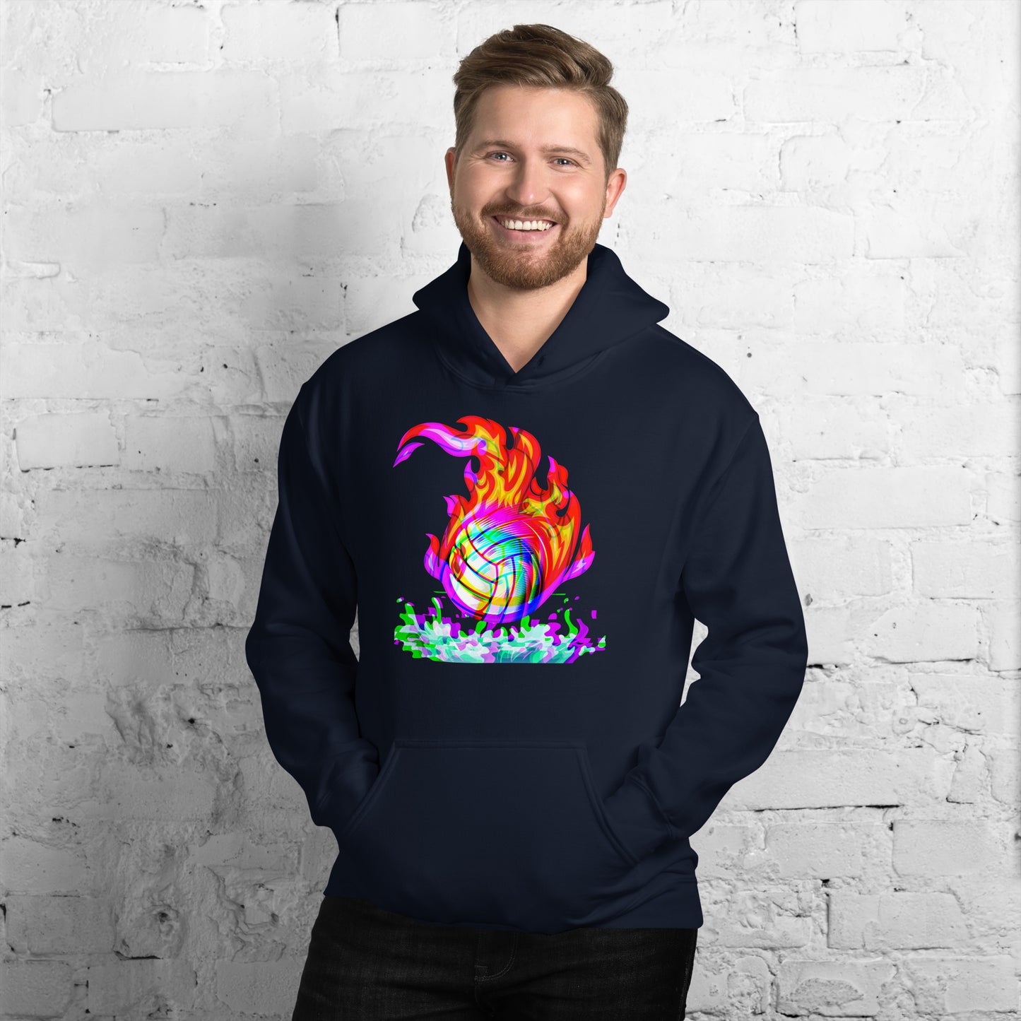 Waterpolo Ball in Rainbow Flames - Unisex Heavy Blend Hoodie - Gildan 18500