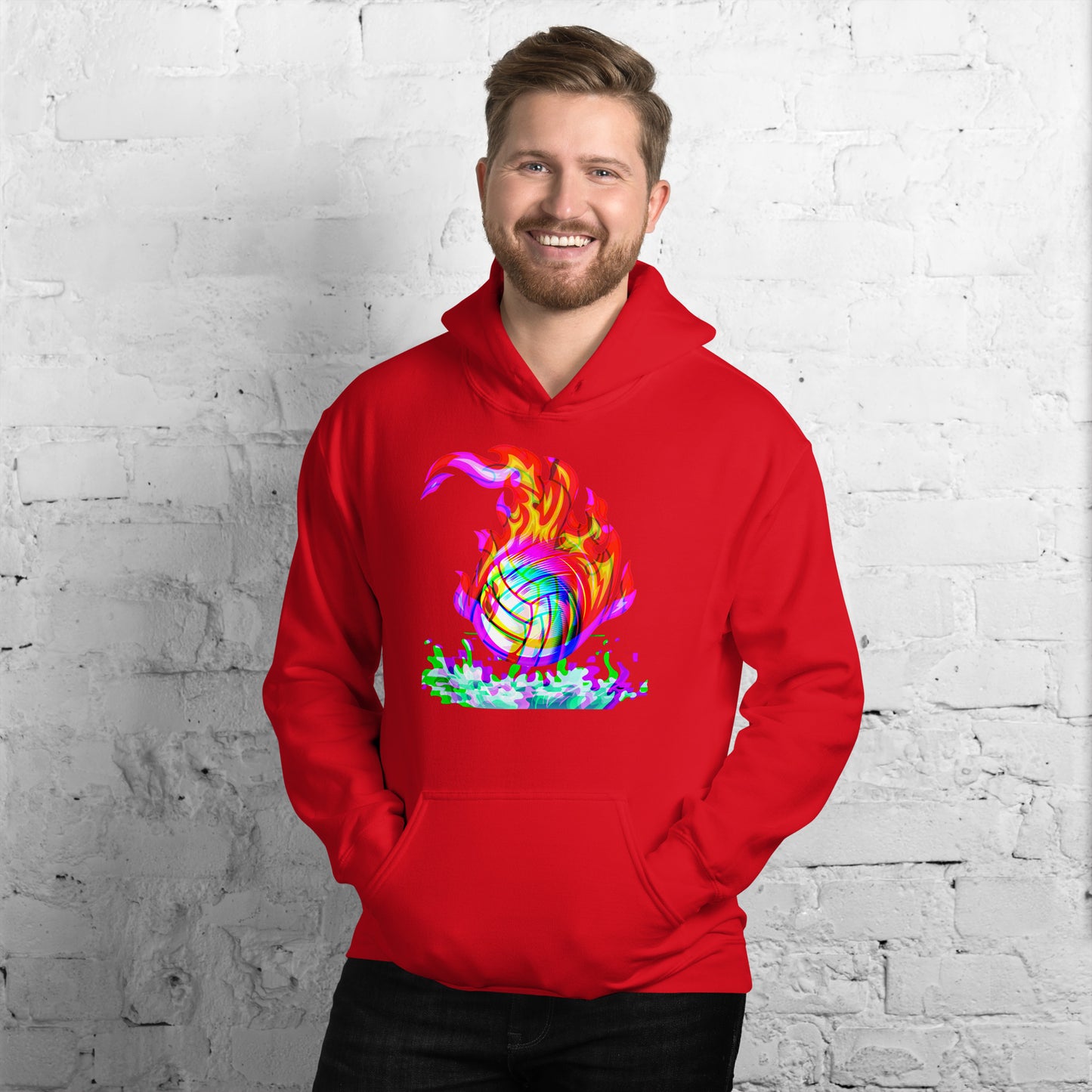 Waterpolo Ball in Rainbow Flames - Unisex Heavy Blend Hoodie - Gildan 18500