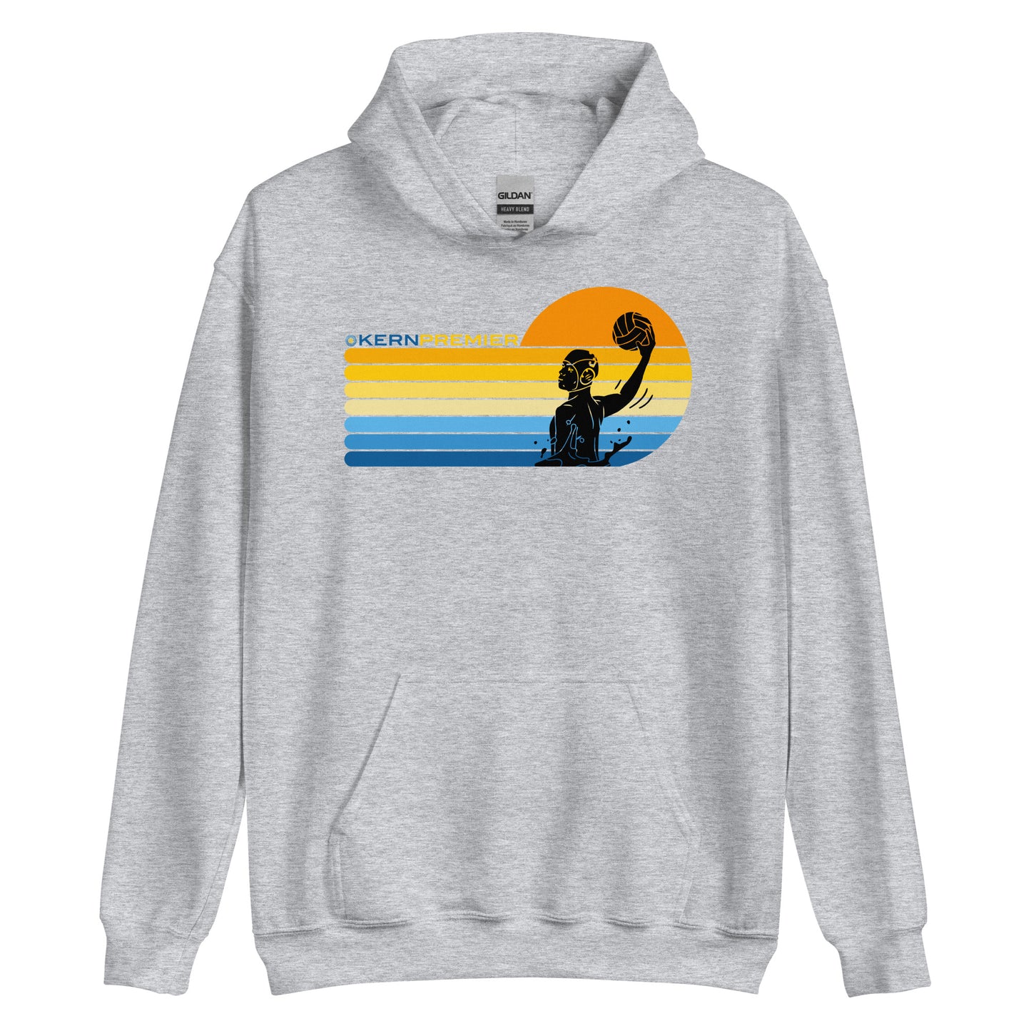 Kern Premier - 7 Color Right sided Sunset with Male with Logo on Top - Unisex Heavy Blend Hoodie - Gildan 18500