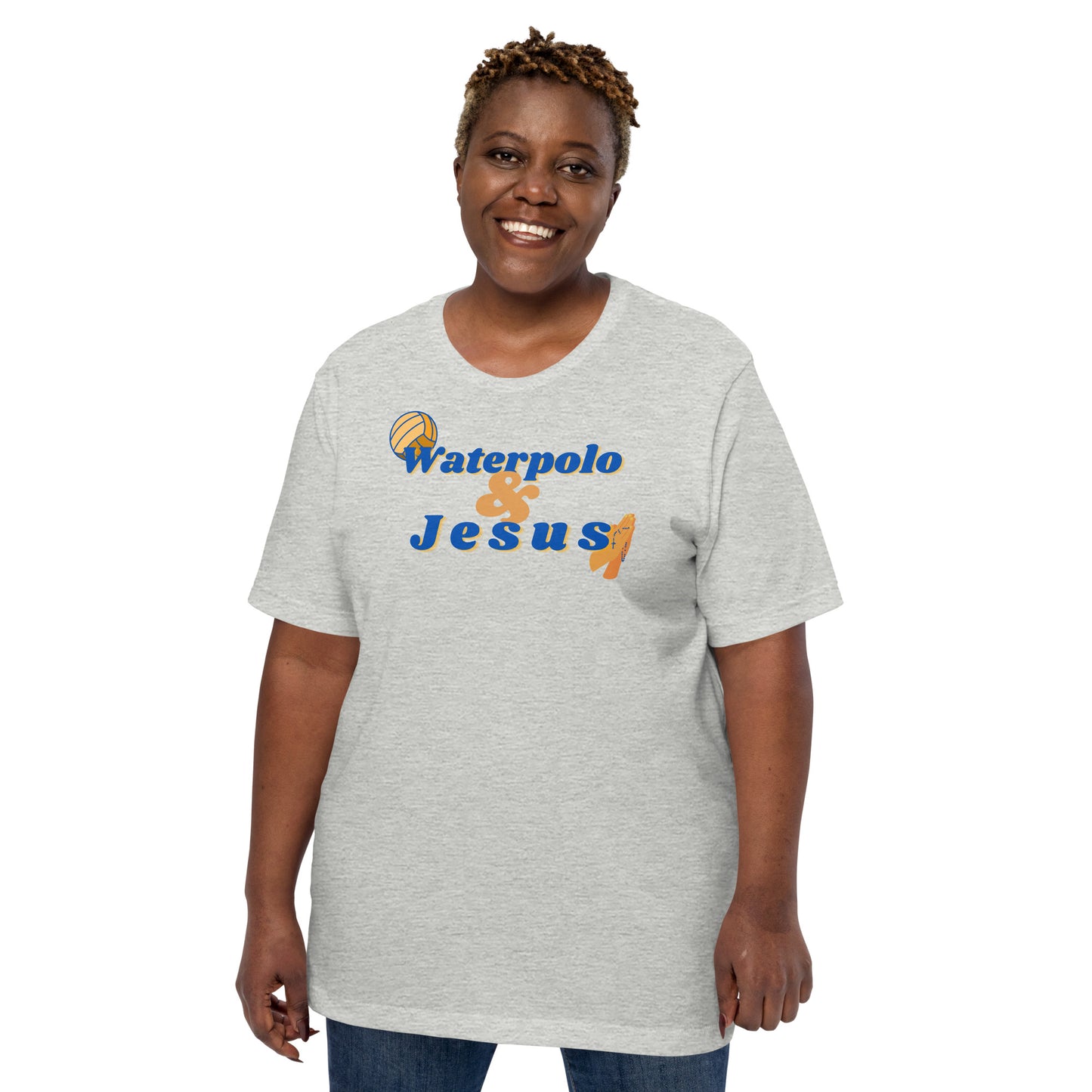 Waterpolo and Jesus - Diagonal with Images - Unisex Soft T-shirt - Bella Canvas 3001