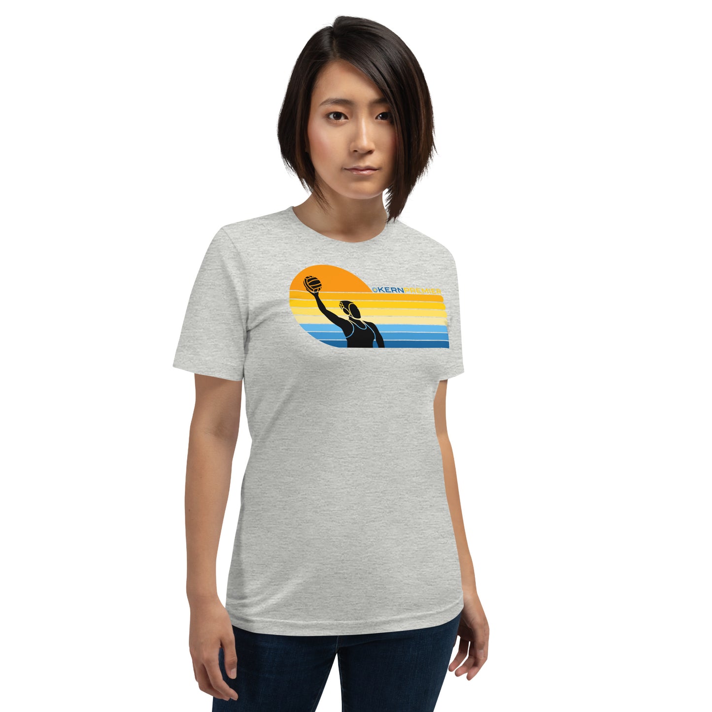 Kern Premier 7 color sunset left orientation female silhouette - Unisex Soft T-shirt - Bella Canvas 3001