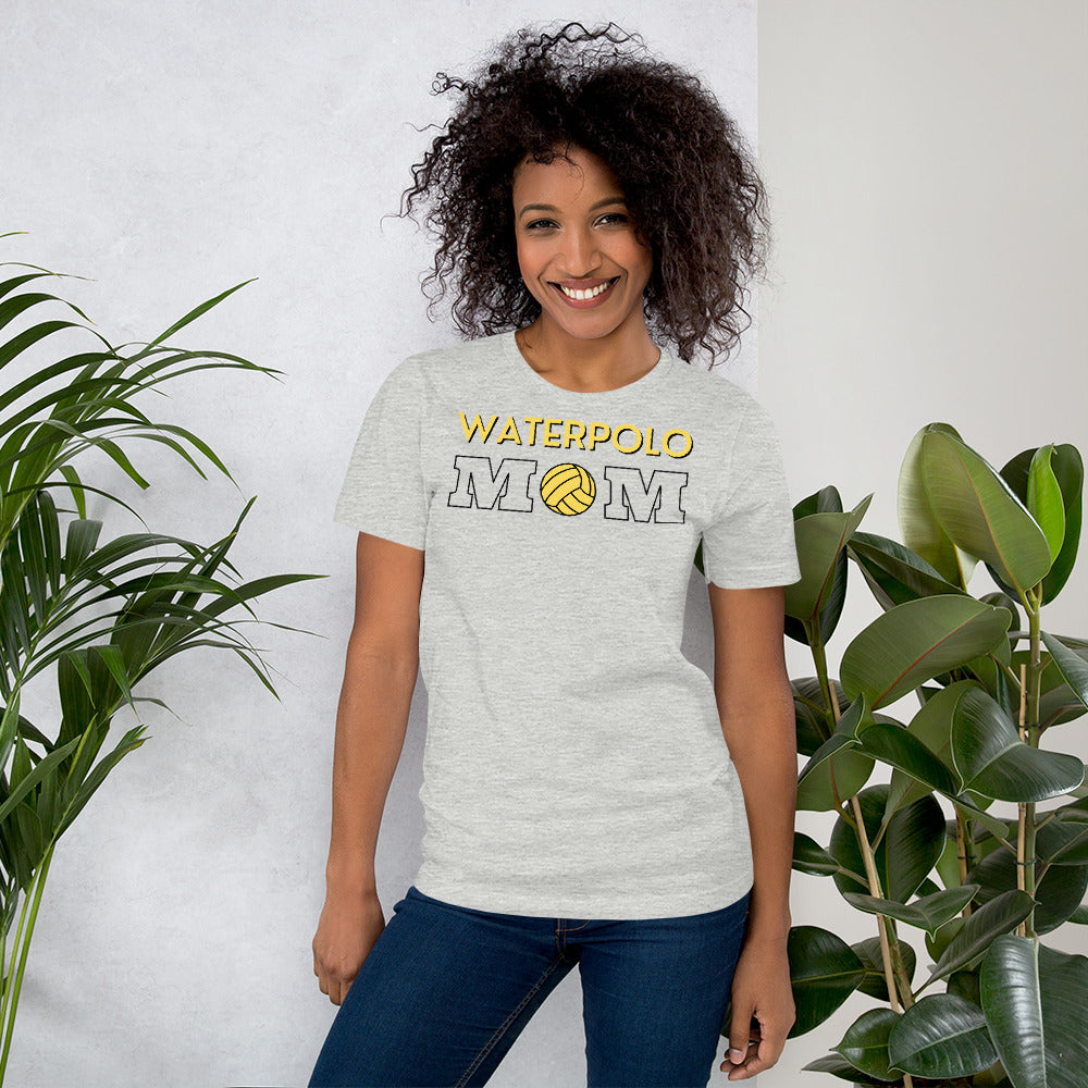 Waterpolo Mom - Yellow Lettering - Unisex Soft T-shirt - Bella Canvas 3001