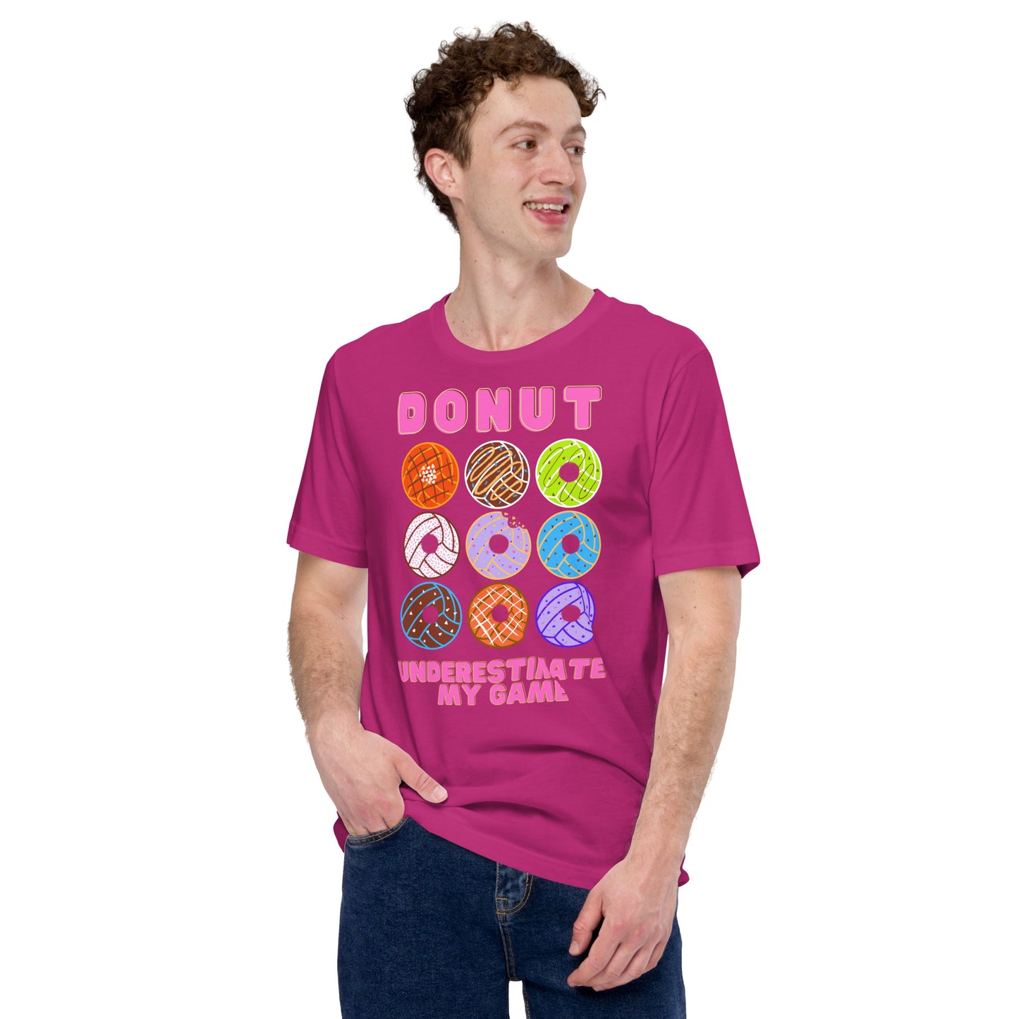 Donut Underestimate my Game - Pink Lettering - Unisex Soft T-shirt - Bella Canvas 3001