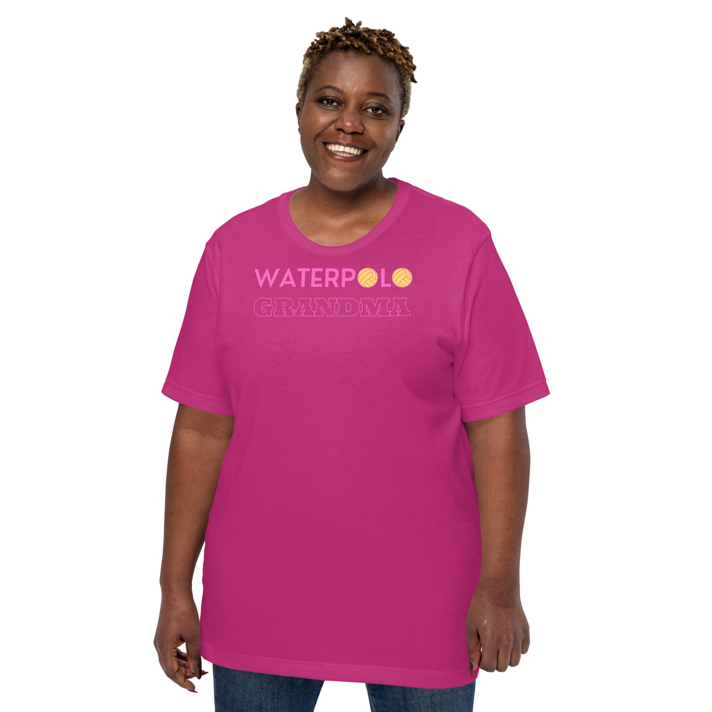 Waterpolo Grandma - Pink Lettering - Unisex Soft T-shirt - Bella Canvas 3001