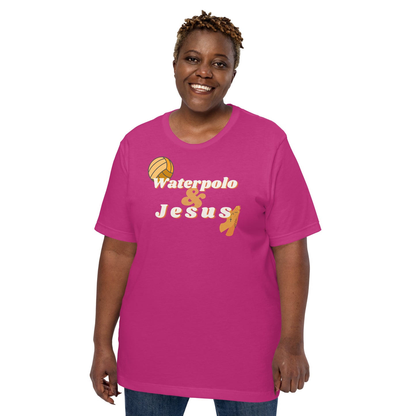 Waterpolo and Jesus - Diagonal with Images - Unisex Soft T-shirt - Bella Canvas 3001