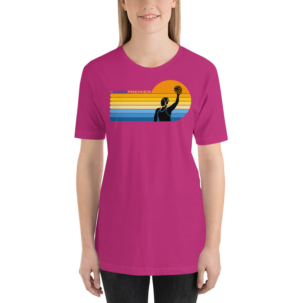 Kern Premier 7 color sunset top logo female silhouette - Unisex Soft T-shirt - Bella Canvas 3001