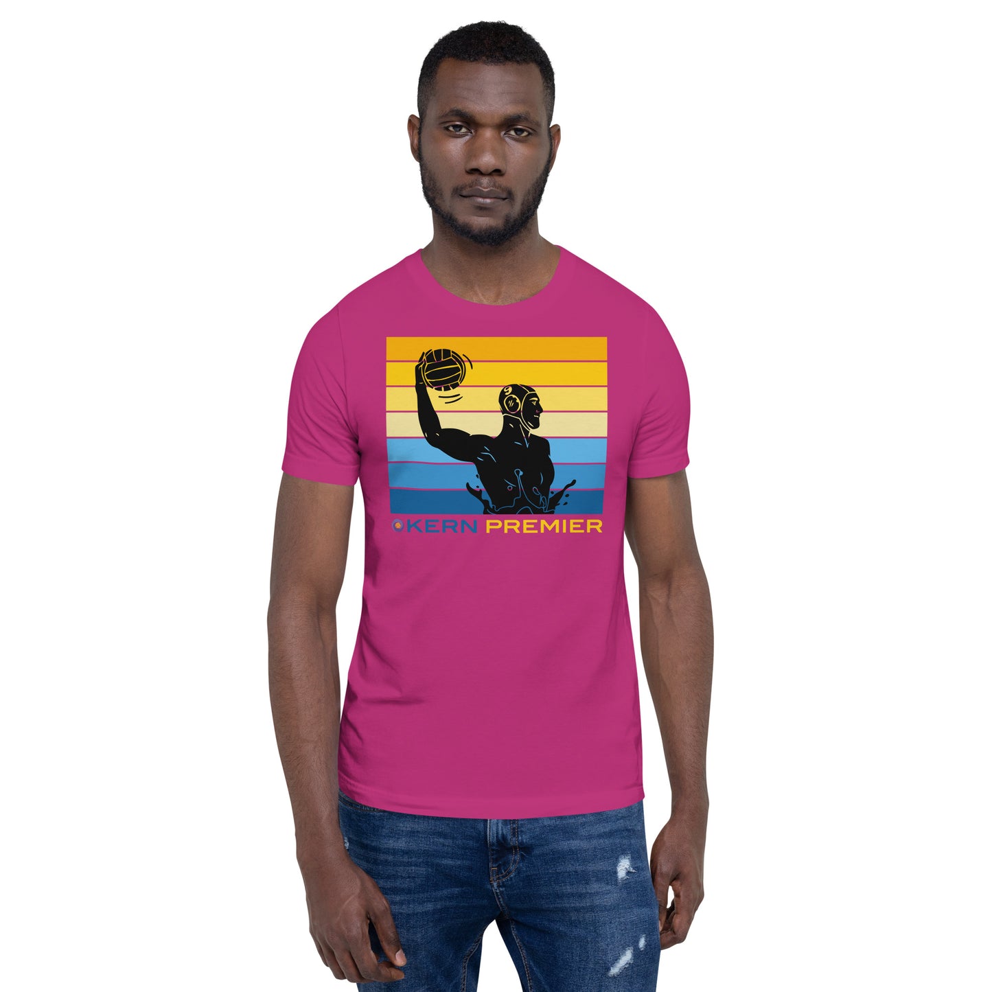 Kern Premier 7 color square horizontal with bottom logo male silhouette - Unisex Soft T-shirt - Bella Canvas 3001