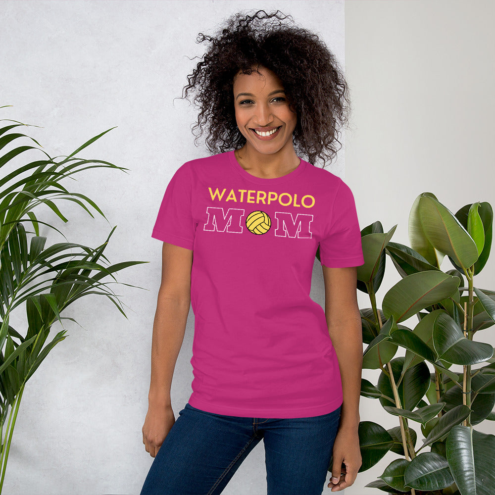 Waterpolo Mom - Yellow Lettering - Unisex Soft T-shirt - Bella Canvas 3001