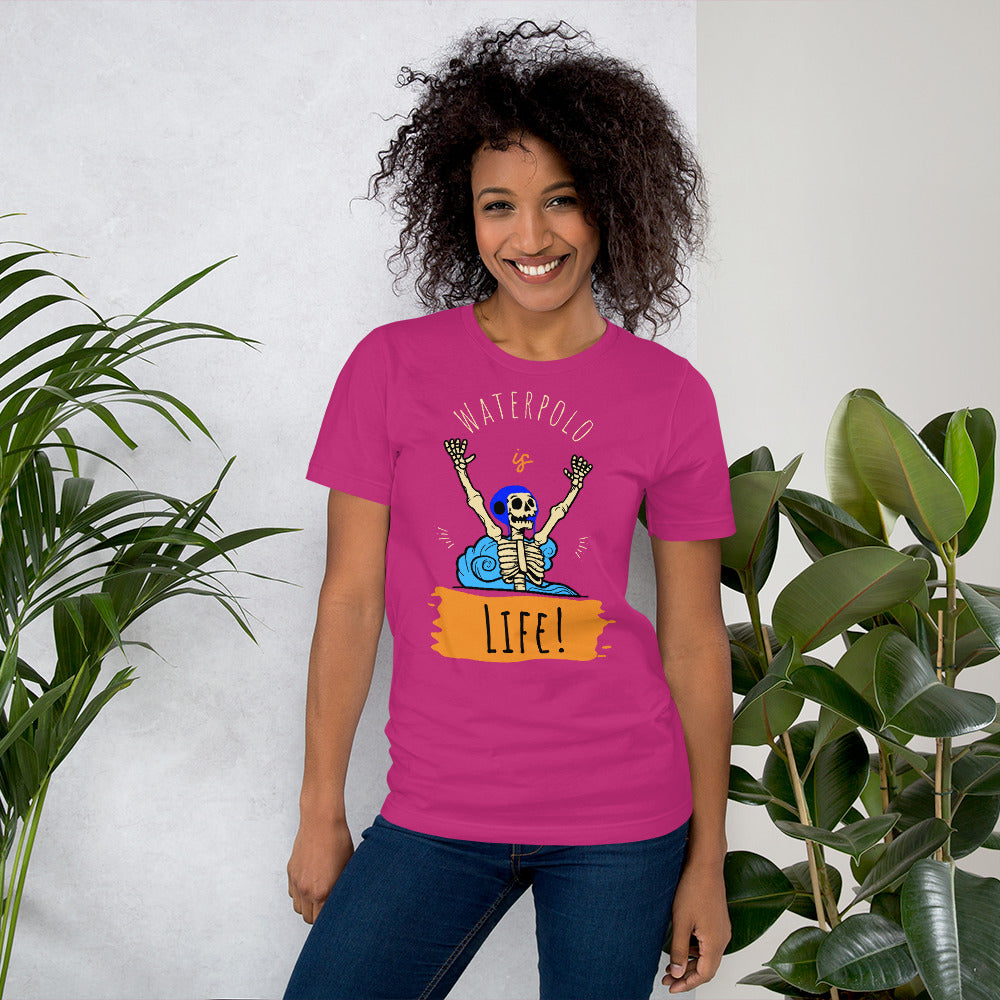 Water Polo is Life Skeleton with Water Polo Cap - Unisex Soft T-shirt - Bella Canvas 3001