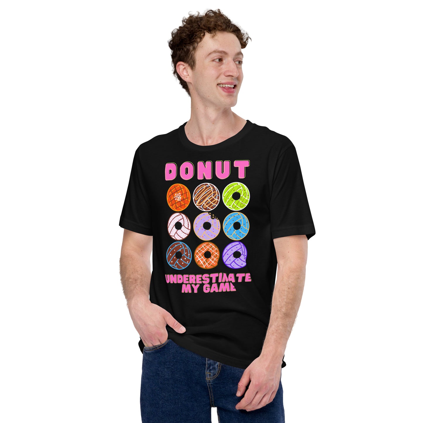 Donut Underestimate my Game - Pink Lettering - Unisex Soft T-shirt - Bella Canvas 3001