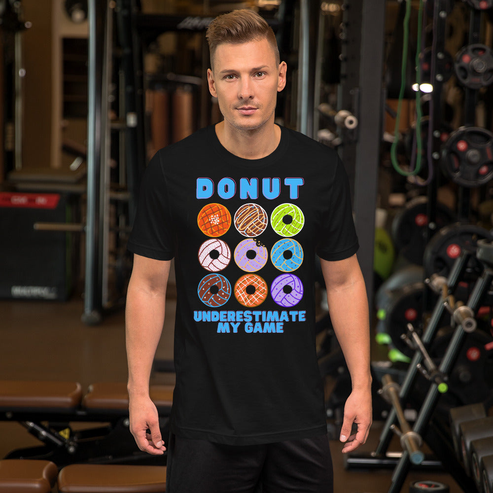 Donut Underestimate my Game - Blue Lettering - Unisex Soft T-shirt - Bella Canvas 3001