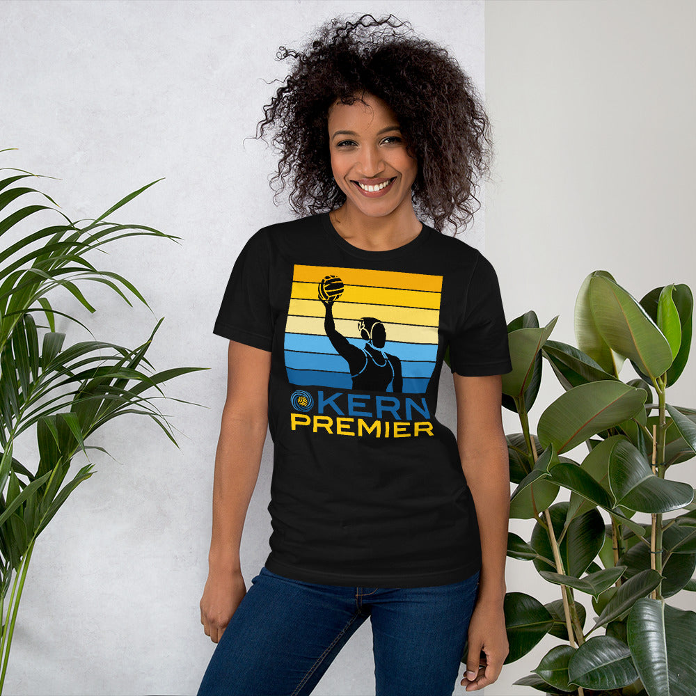 Kern Premier 7 color square horizontal with split bottom logo female silhouette - Unisex Soft T-shirt - Bella Canvas 3001